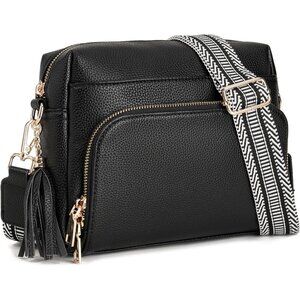 Elegant Black Vegan Leather Women's Crossbody Purse with Built-in Wallet